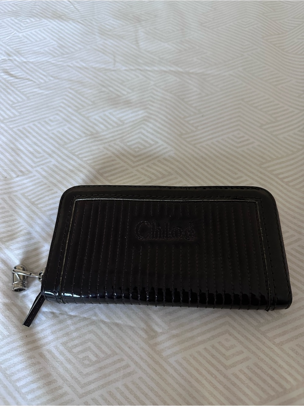 Chloé Brown Patent Leather Zip Wallet